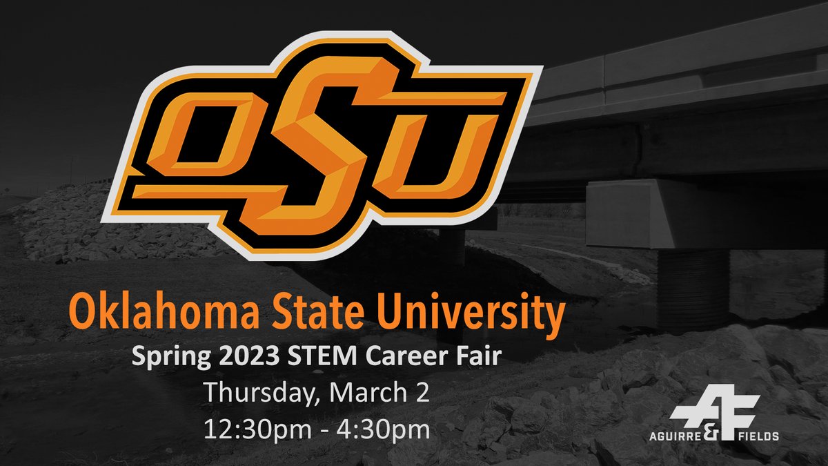 AguirreFields's tweet photo. What makes Aguirre &amp; Fields a #BestFirmsToWorkFor? 

Come on down to the @okstate Spring 2023 STEM Career Fair today, 12:30pm – 4:30pm, to find out!

https://t.co/RWwom7FM7j

#AguirreFields #EngineeringInnovators #BFTWF https://t.co/HlGMaEbFtS