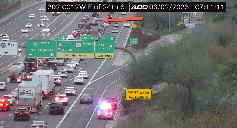 ArizonaDOT's tweet photo. Loop 202 Red Mountain westbound after 24th Street: A crash is blocking the left lane.

#Loop202 #phxtraffic https://t.co/KmjhglgOR0