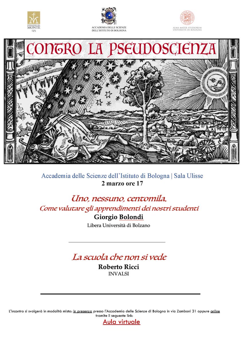 Oggi pomeriggio il Presidente <a href="/R_Ricci_INVALSI/">Roberto Ricci</a> interviene all’Accademia delle Scienze dell’Istituto di Bologna con la relazione “la scuola che non si vede” 
E’ possibile seguire l’evento online: site.unibo.it/accademiascien…