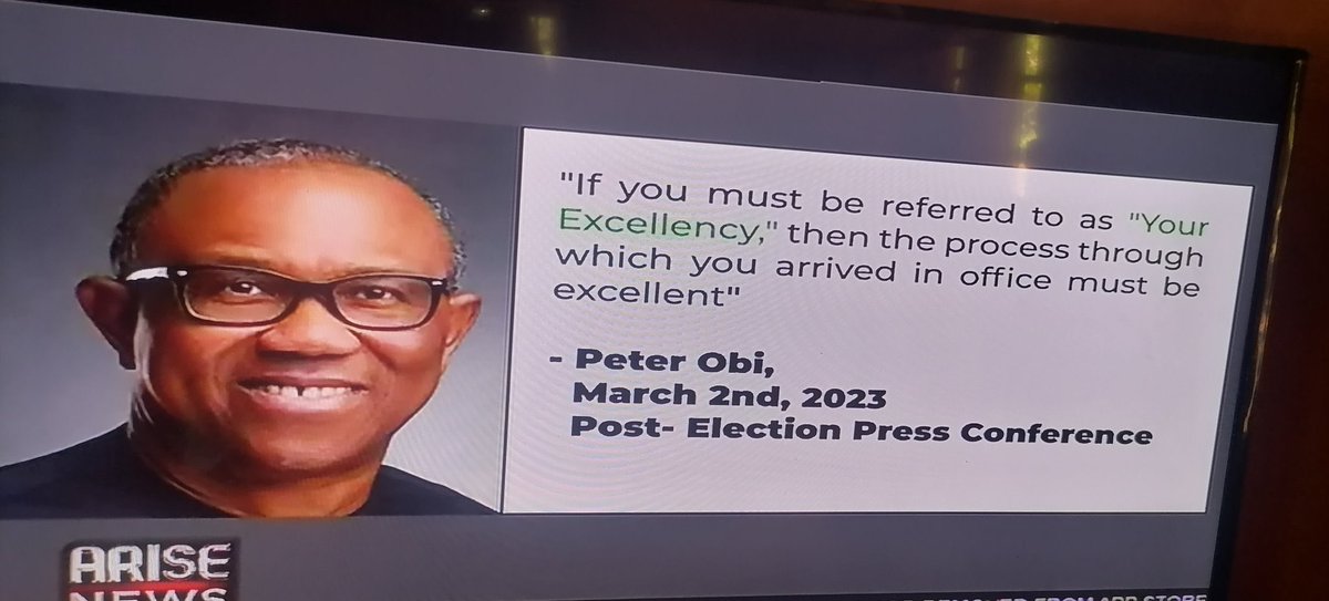 OreochromisN's tweet photo. I am challenging the Process, because you can’t build peace on a faulty process - Peter Obi. 

Kai! Peter Obi is a man with so much wisdom. 

Arise TV | Exhibit 1 | Seyi Tinubu | Our President | What a man https://t.co/gQyr21IzS0