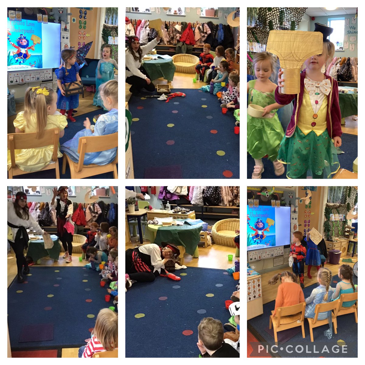 Nursery1TSP's tweet image. Today Nursery enjoyed some delicious hot chocolate whilst the teachers acted out the story ‘Pirates Love Underpants’. The children then hosted their own show with their friends. @WorldBookDayUK @clairefreedman #TSPReading 📚🗺🏴‍☠️