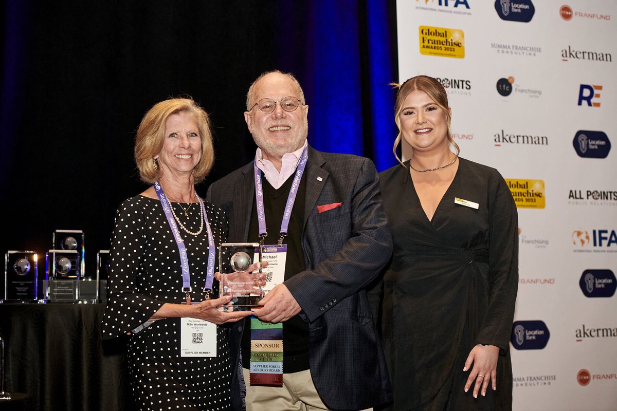 Kay and I want to thank our clients and congratulate our team at MSA Worldwide for winning the Global Franchise Award for Best Consultancy for the second year in a row, presented while we were in Las Vegas during the IFA convention.