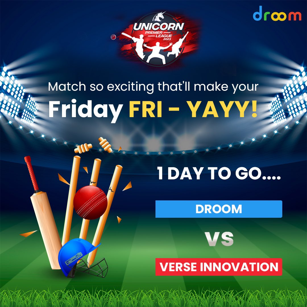 letsdroom's tweet photo. Keep your eyes open and hands in the air 'cause we're surely going to hit some balls off the stadium, tomorrow!
#LetTheGamesBegin #UPL
#UnicornPremierLeague
#CricketTournament
#IndianUnicorns #Cricket
#CricketLeague #UPL2023
#startup #CorporateLeague
#letsdroom https://t.co/gilg7DFxS4