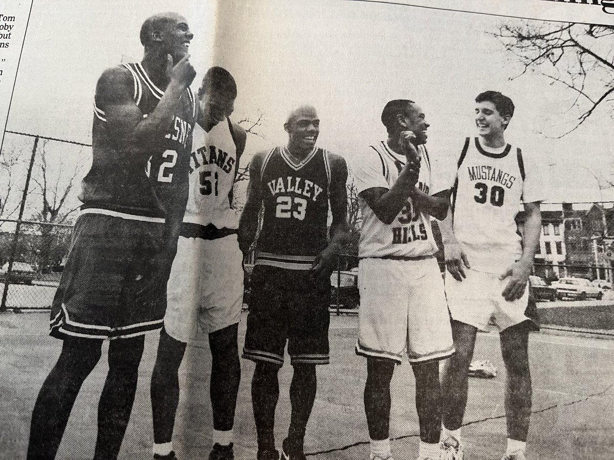 mwhiteburgh's tweet photo. Laurel Highlands’ Rodney Gallagher set school career scoring record last night now has 1,948. Broke record of former Fab 5 player - Nick Bosnic on far right. 
Other Fab 5s from 30 years ago:
Kevin Price Duquesne
Tino Hunter Shaler
Tom Pipkins Valley
Mike Keyes Woodland Hills https://t.co/zNMObRSf2I