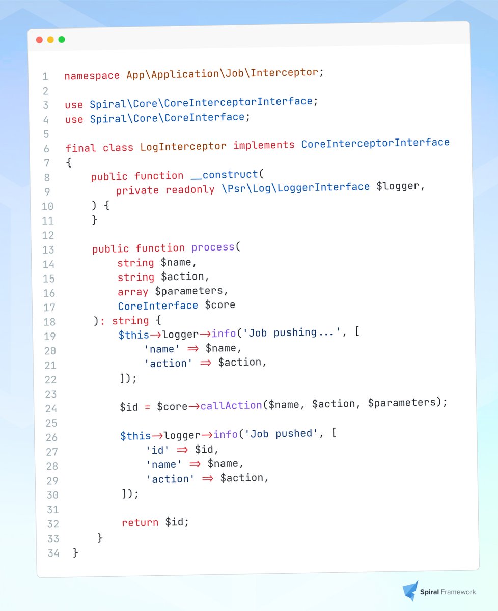 spiralphp's tweet photo. ๐งฉ The spiral/queue component in #SpiralFramework supports #interceptors (like middleware) on push and consume, allowing you to extend the standard behavior of queues, such as logging and error handling. ๐ Check out the documentation at https://t.co/ecYGgzkkQJ https://t.co/Ku7Fz2KF0J