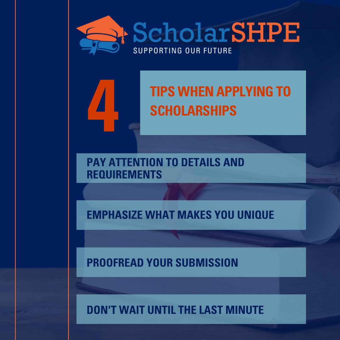 It is the little things that will make your scholarship application stand out! 💰

Check out these tips and apply by April 2nd! bit.ly/41uMMiN

#SHPEFamilia #WeAreFamilia #STEM #YOUBelongInSTEM