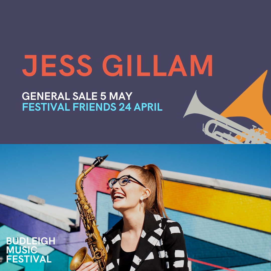 Renowned #musician and BBC Radio 3 presenter <a href="/JessGillamSax/">Jess Gillam</a> will bring the sweet sounds of the #saxophone to #BudleighMusicFestival!

Festival friend? Get your tickets on Mon 24 April. General sale tickets available Fri 5 May. 

"Gillam...spreads joy" - The Times

#Exeter #Devon