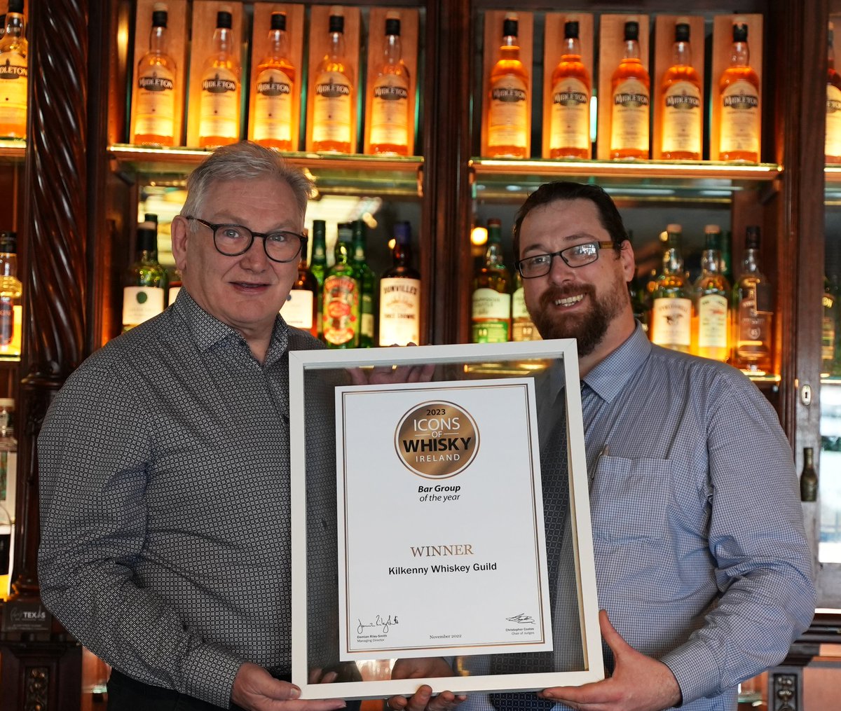 Bar group of the year Ireland for the @KilkennyGuild at the Icons of Whiskey awards, great result for kilkenny and every guild house, member and supporter! #irishwhiskey #irishwhiskeys #whiskymagazine #iconsofwhiskyireland #whiskeygram #whiskeyawards #iow23 #icons