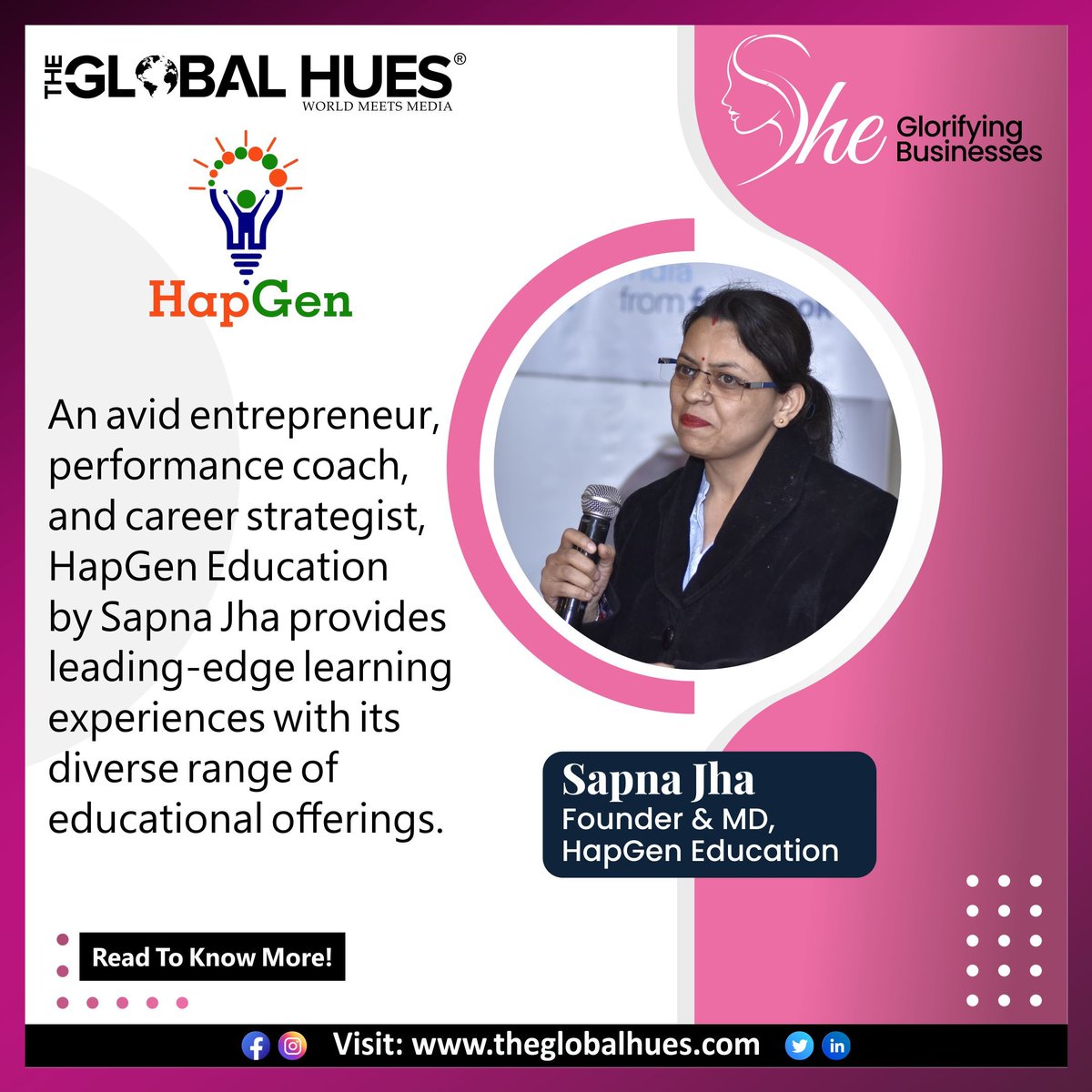 TheGlobalHues's tweet photo. #ShembracePassion | #SheGlorifyingBusinesses | #TheGlobalHues

Our vision is to create world’s best learner-centric seamless platform where learners can learn, excel &amp; get success on the go! - Sapna Jha (Founder &amp; MD, HapGen Education)

Read Full Story: https://t.co/9NBimA9lhI https://t.co/a55iu89msK