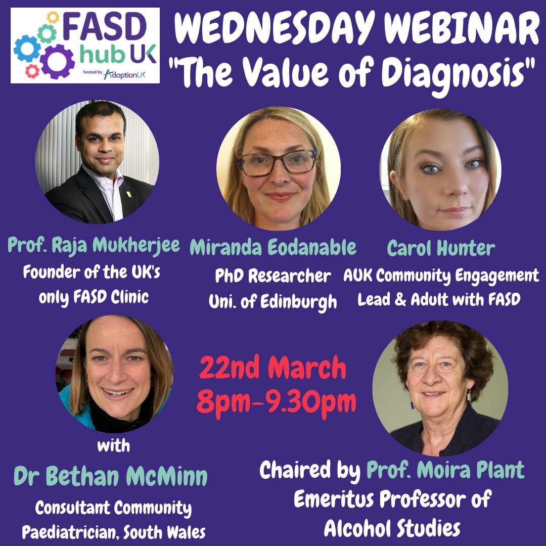 Join #FASDHubUK and @FasdhubScotland on 22nd March for what will be a fascinating webinar on the value of diagnosis. Guests include @rajamukherjee10 @FASDPhDresearch @Hunter83Carol and others, plus #ExpertsByExperince Book here: eventbrite.co.uk/e/wednesday-we… #FASD