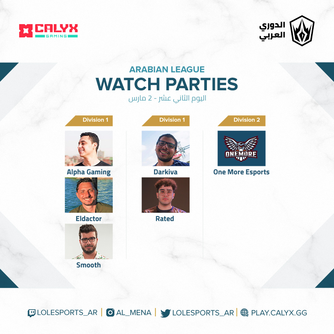 lolesports_ar's tweet photo. تابعوا رفقة صانعي المحتوى المفضلين لديكم مبارايات اليوم !👀

DIVISION 1
https://t.co/LQ7i87ZIWd
https://t.co/rUmd1ecHiM
https://t.co/10FORDRhSK
https://t.co/LhGZpB7tZR
https://t.co/8bdoLwY4gs

DIVISION 2
1M vs RVG
https://t.co/Sr8zfyAoai

#ArabianLeagueLoL https://t.co/FqhEEQsY0F