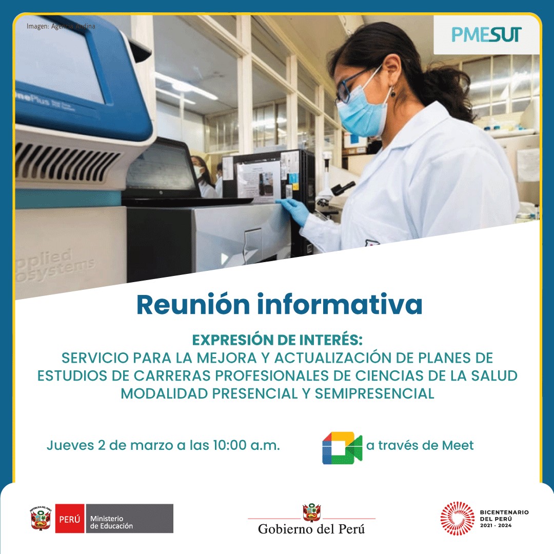 AVISO | El PMESUT convoca para el jueves 2 de marzo a una reunión informativa sobre la convocatoria de una #expresióndeinterés.
Mayor información:
 👉 pmesut.gob.pe/ps-expresion-d…