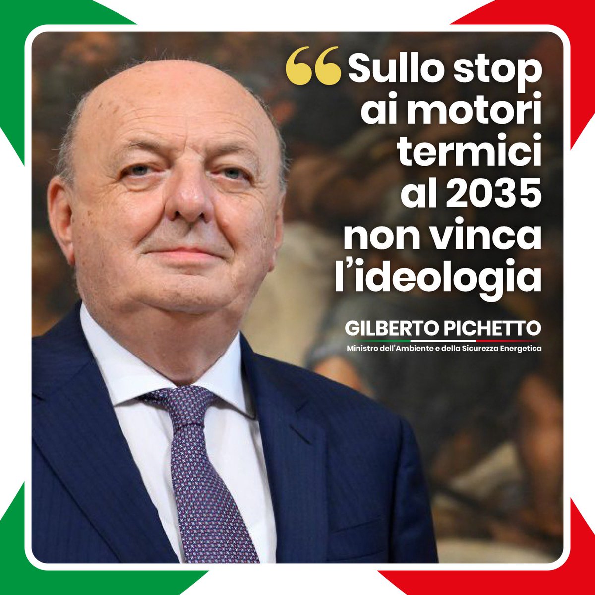 L’Italia punta sull’elettrico. 

Non a caso, abbiamo dato il via libera al decreto per 21 mila colonnine di ricarica in centri urbani e superstrade. Dire “tutto elettrico dal 2035” è una posizione ideologica. (…) 

➡️ instagram.com/p/CpShUhhtsMr/…