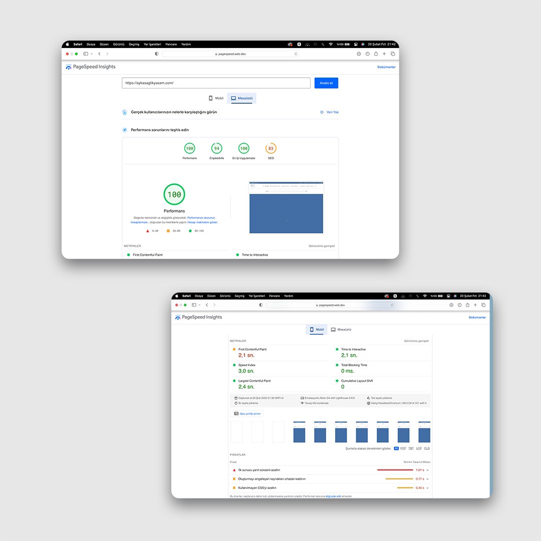 whosoftcomtr's tweet image. Tasarım ve geliştirme sürecini gerçekleştirdiğimiz aykasaglikyasam.com web sitesinin hız testleri🏅

🚀 Hız testlerimizi #GTmetrix ve Google PageSpeed Insights aracılığıyla yaptık…

⬇️
