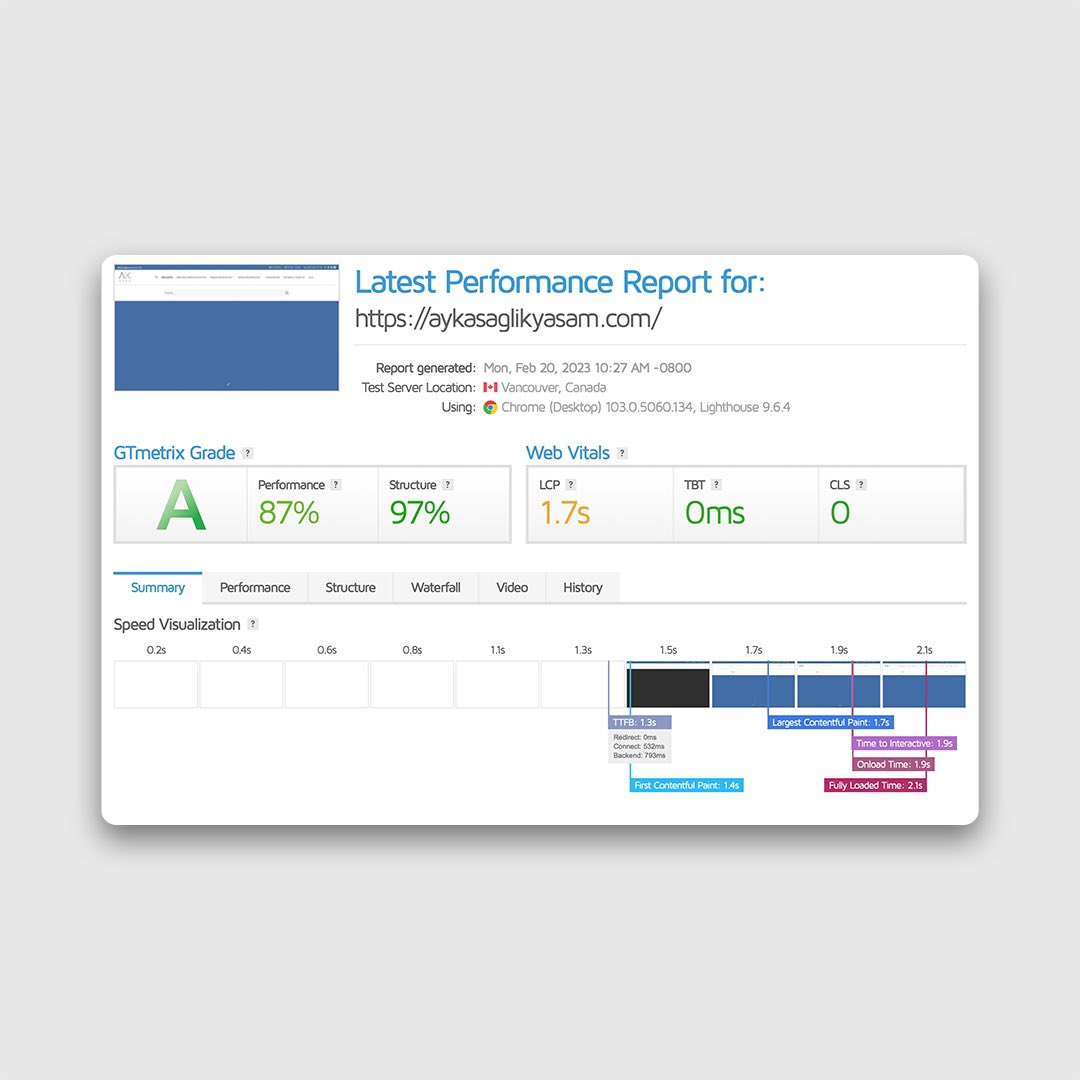 whosoftcomtr's tweet image. Tasarım ve geliştirme sürecini gerçekleştirdiğimiz aykasaglikyasam.com web sitesinin hız testleri🏅

🚀 Hız testlerimizi #GTmetrix ve Google PageSpeed Insights aracılığıyla yaptık…

⬇️