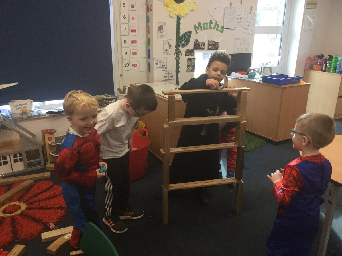 AHMrsMoore's tweet photo. Super collaborative learning this afternoon. The boys have made a car ramp! We asked the question “Does the car go faster along the straight flat ramp brick or when it’s at an angle?”🚗 #childledlearning #sustainedsharedthinking #planninginthemoment https://t.co/LVkmxTGDpI