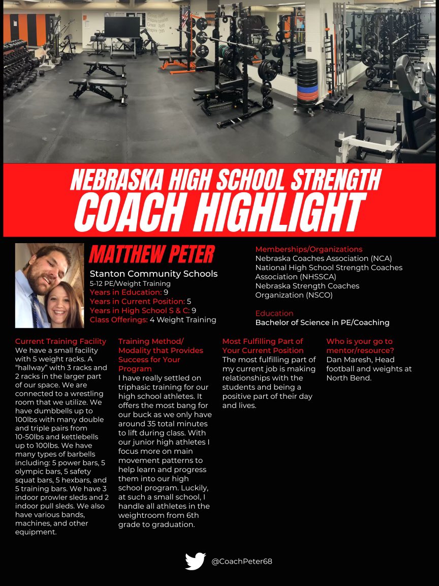 We are excited to present this month’s Nebraska High School Strength &amp; Conditioning program highlights!

Next up is Stanton High School and Coach Matthew Peter

<a href="/CoachPeter68/">Coach Matthew Peter</a>
