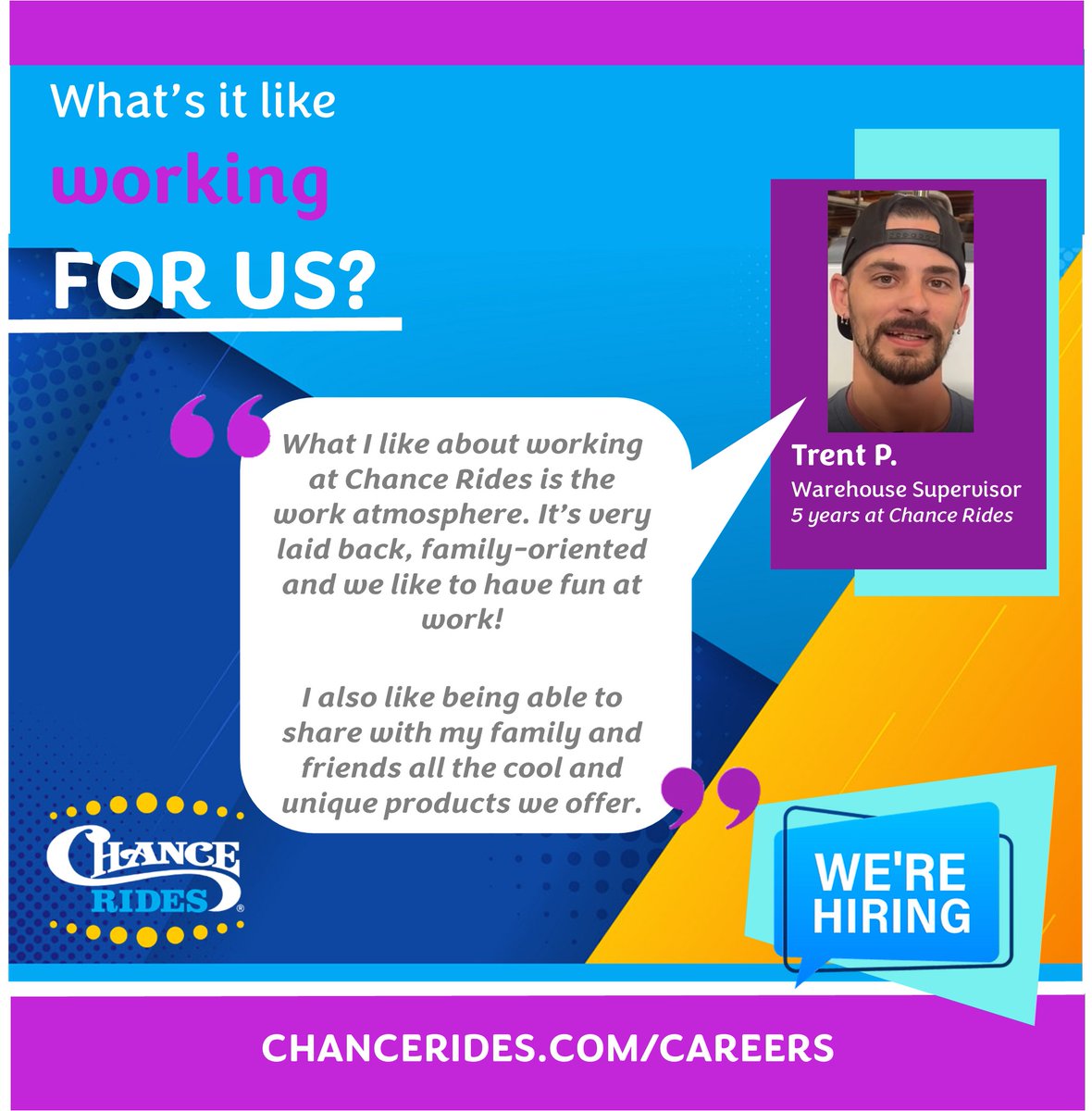 Looking for the coolest job ever? Want to make roller coasters, carousels, trains, trams &amp; more? Join our team!
chancerides.com/careers/