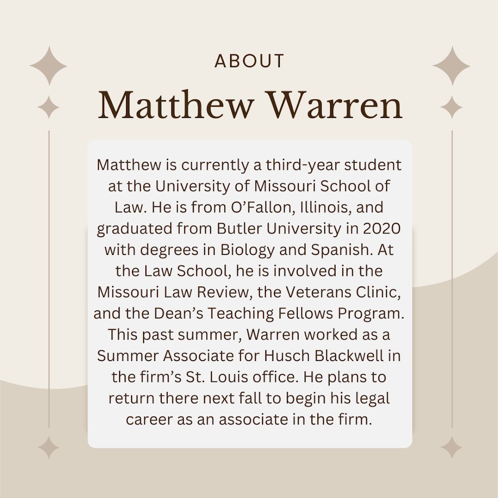 Join us in congratulating Matthew Warren for being named as one of <a href="/mizzouAASB/">Mizzou AASB</a>’s Mizzou 18 honorees. We are so proud of you, and thankful for all the contributions you’ve had to our community. Congrats <a href="/Schmatty5/">Matt Warren</a> ! #mizzou18