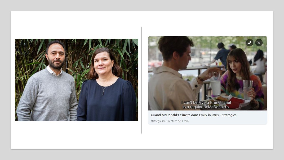 Parce que McDonald's est au❤️de la vie des Français, la #marque est au❤️de Emily in Paris <a href="/netflix/">xᴉlɟʇǝu</a> <a href="/annelainefr/">Anne Lainé</a> <a href="/McDonaldsFrance/">McDonald's France</a> <a href="/PaulBoulange/">Paul</a>   <a href="/Starcom_France/">Starcom France</a> nous dévoilent les coulisses de cette opération exceptionnelle de #brandscripting <a href="/Strategies/">Strategies</a>➡️ cutt.ly/U8nctFo