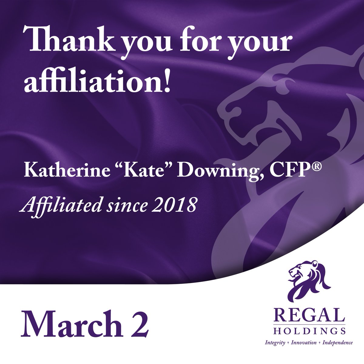 We would like to recognize our friend and colleague Kate Downing, for her 5 years of affiliation! Thank you for serving your clients so proudly!