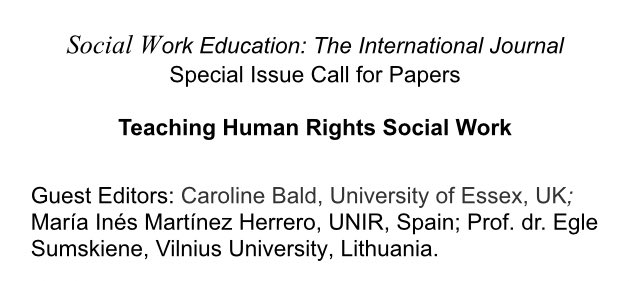 Chuffed to share our Special Issue proposal was accepted last week with the Call for Papers to be published in April. Advanced warning for those interested in all things #HumanRights and Social Work Education. <a href="/MaraInsMartne14/">Inés Martínez</a> &amp; Egle Sumskiene
