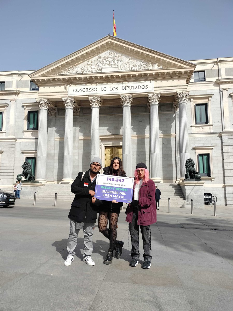 badgersvegankit's tweet photo. ≈150,000 @Eko_Movement members ask the public Spanish companies @renfe and @ineco_es to get off the @TrenMayaMX for its human and environmental violations. 

 With @Kanan_ddhh we went to the Spanish Congress to hand in our signatures.

#AlertaConElTren

https://t.co/LHA6ySCs5X