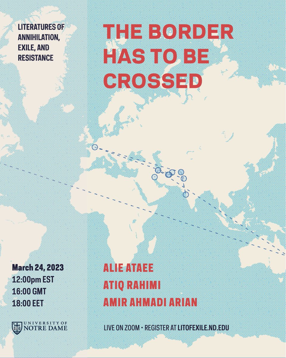 LitofExile's tweet photo. This month: The Border Has To Be Crossed: Aliyeh Ataei and Atiq Rahimi in conversation with Amir Ahmadi Arian.
Live on Zoom on Friday 3/24 at 12:00 pm EST.
Presented in partnership with @TLSBooksmith and @nyukevo
Register now at https://t.co/XireVVJDU4 https://t.co/HjsdKK99MG