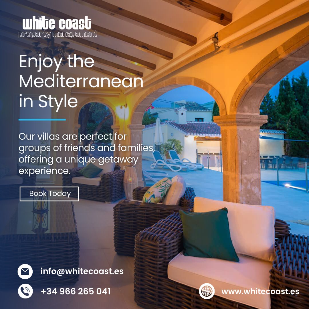 Get away from the hustle and bustle of the city and enjoy a peaceful stay in a luxurious villa. 
Contact us today or learn more by visiting whitecoast.es
.
.
.
.
#holiday #property