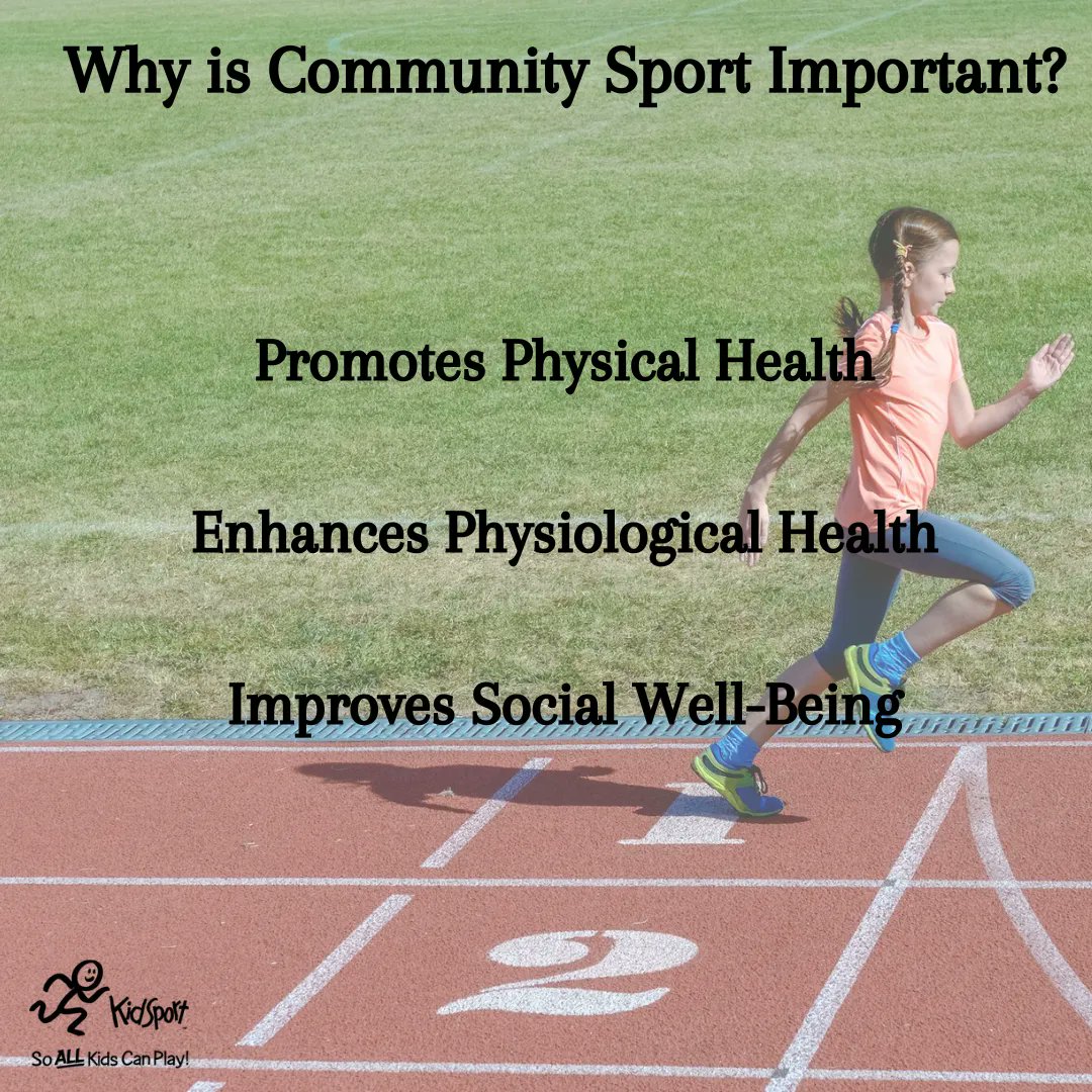 Here are just a few of the many benefits of community sport!
Higher levels of self-esteem.
Develop friendships.
Stronger bones and muscles.
Lowered risk of heart diseases.
Better sleep quality. 

Apply for a KidSport Grant before March 31st. #SoALLKidsCanPlay