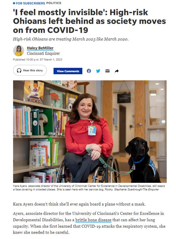 Rocky and I are pictured in the <a href="/Enquirer/">Enquirer</a> today in an article where I discuss the ongoing risks for people with disabilities from Covid-19. cincinnati.com/story/news/pol…
#NoBodyIsExpendable