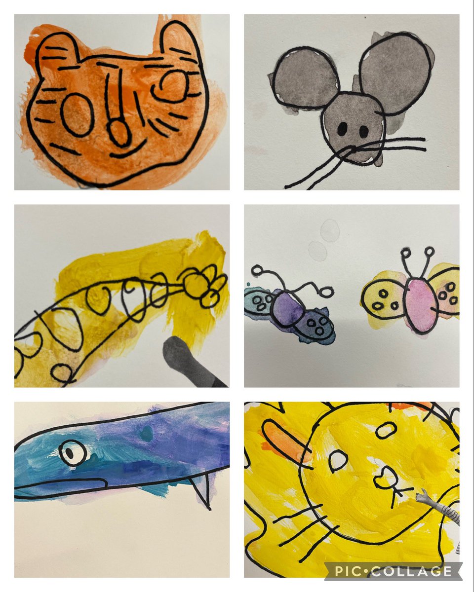 Kindergarten watercolours fill me with such joy! How cute are these animals? <a href="/HeritageGlenPS/">Heritage Glen PS</a>
