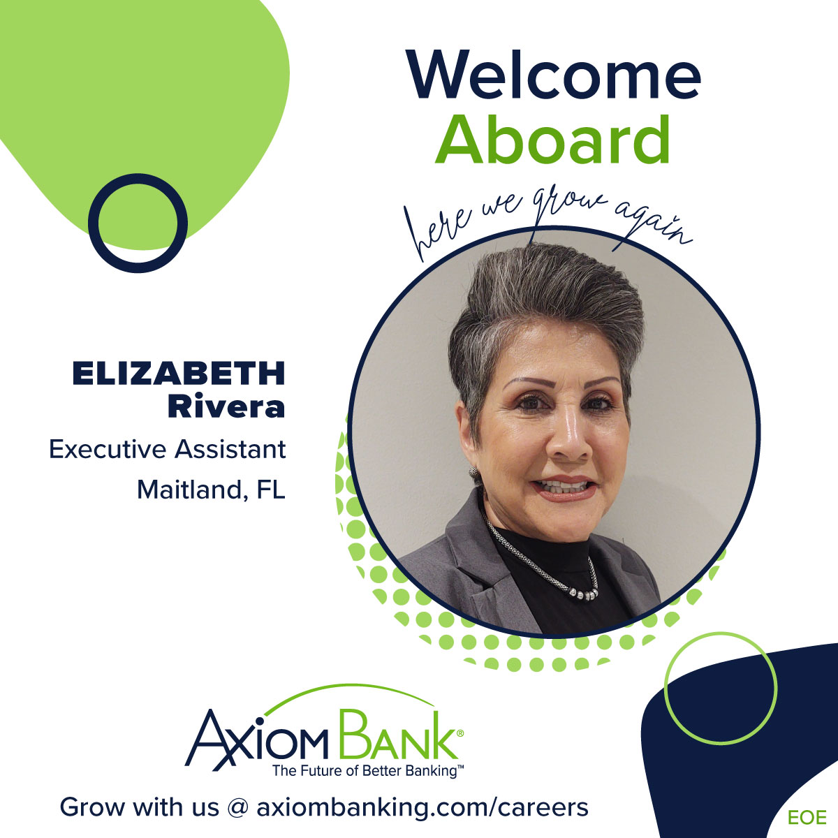AxiomBank's tweet photo. We are delighted to announce that Elizabeth Rivera has joined the #AxiomFamily and assumed the position of Executive Assistant at our Maitland headquarters. Please join us in extending your best wishes to her in her new position.
#welcome #newemployee #newcolleague #axiombank https://t.co/3CfNp6QKQd