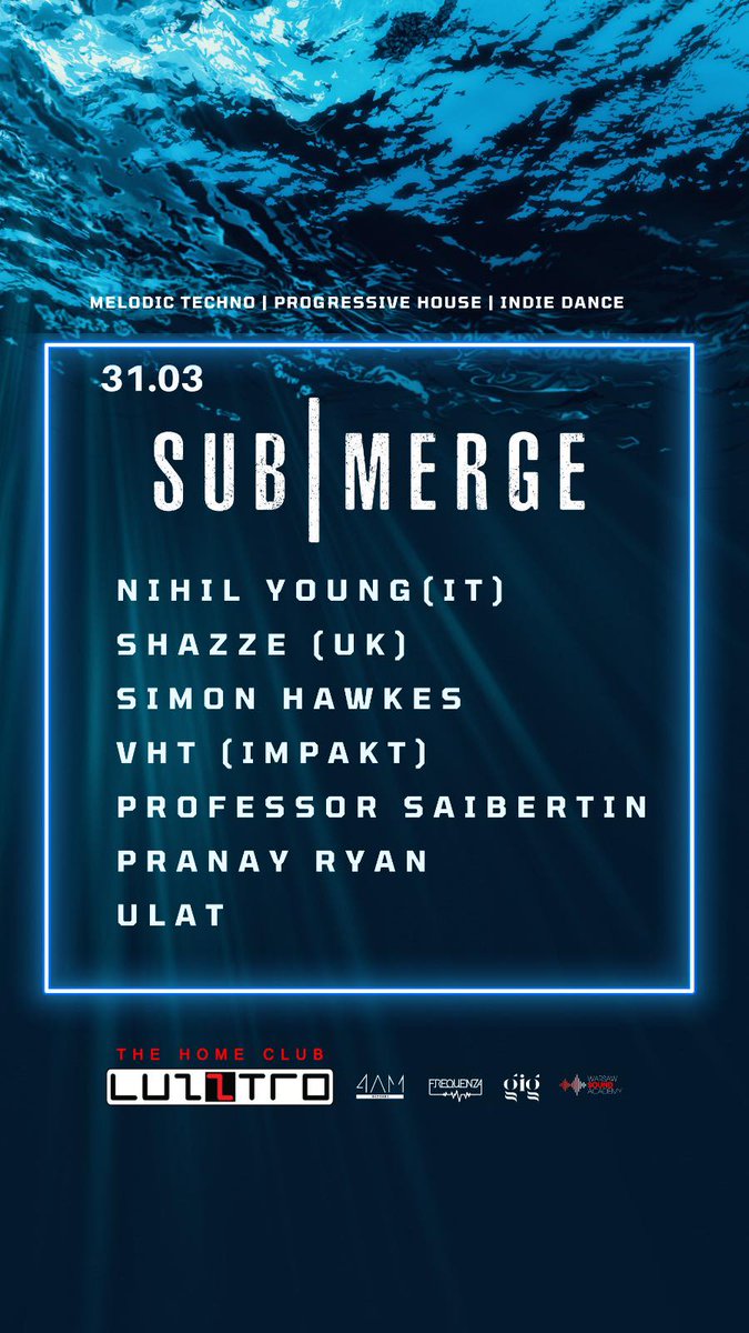 gigxme's tweet photo. Get ready to #Submerge into the deep melodic techno vibes at #Luzztro, the legendary home of the #techno community in #Warsaw. Join us on the dancefloor and let #4AM, DJ #Shazze and other DJs take you on a journey you'll never forget. #music #poland #gigxme #electronicmusic #web3 https://t.co/J4wBlvf9fM