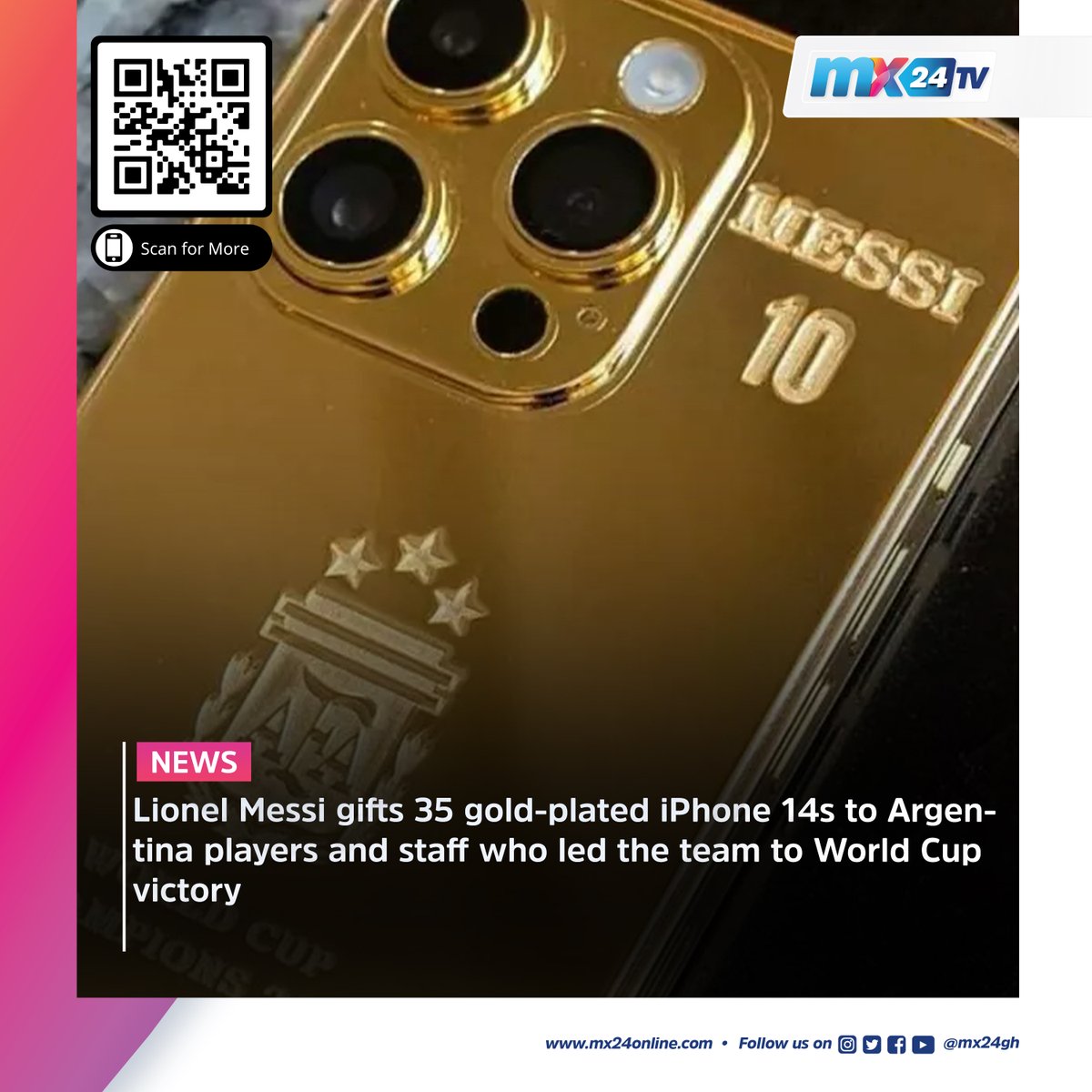 mx24gh's tweet photo. Here are today's biggest headlines. Scan the code to visit our website to read more.
#Hackers #Parliament #Ghana #UTBank #KofiAmoabeng #AkuffoAddo #OforiAtta #NPP #NDC #Mahama #Messi #Iphone14 #Gold #Argentina #Qatar2022 #WorldCup #Sunak #Tinubu #NigeriaDecides2023 https://t.co/g0ktUp92X6