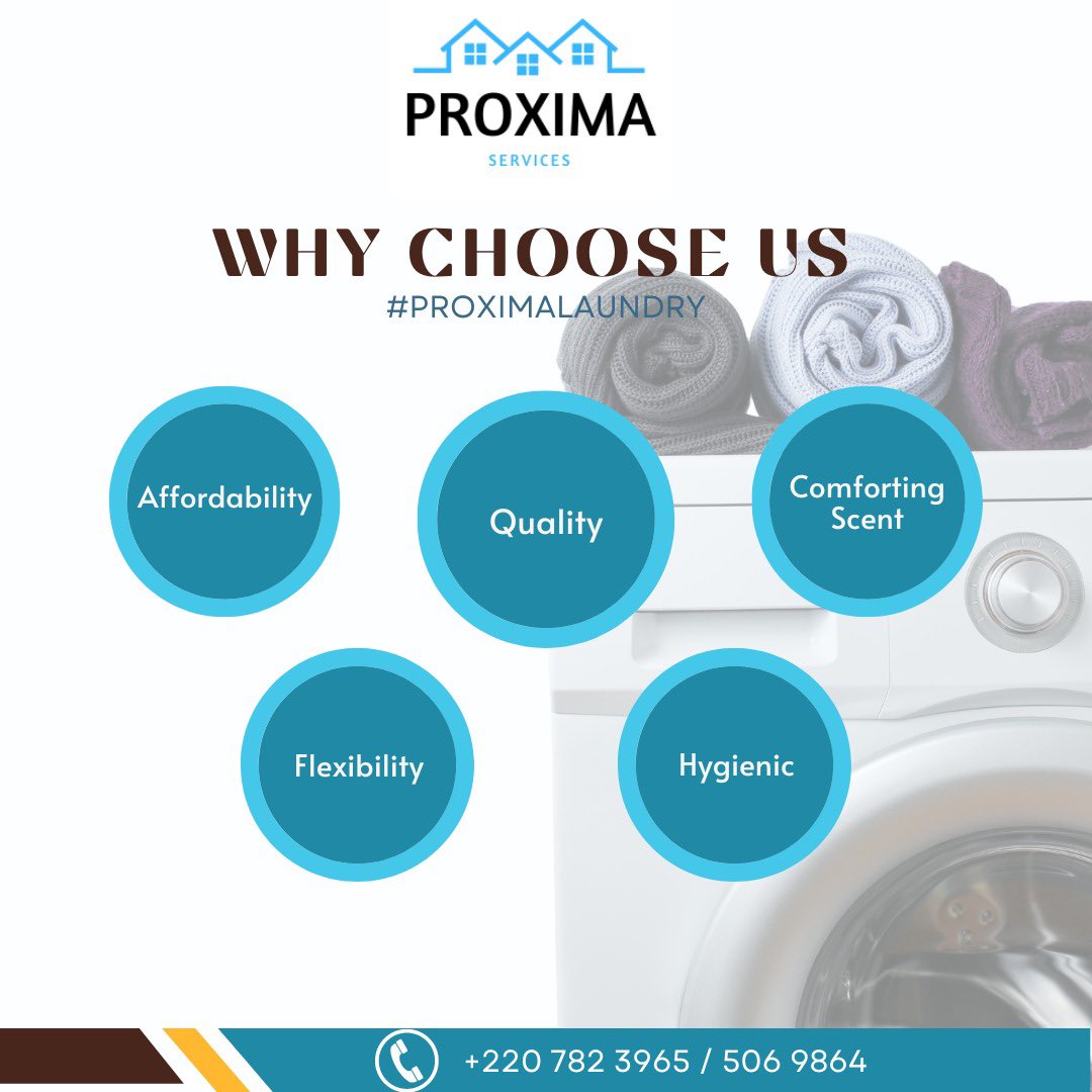 ProximaServices's tweet photo. We are providing the top of the class experience! Excellent service, affordability, flexible payment, pickup &amp; delivery options, the comfort of a pleasing scent and the cleanest clean ever! 
A laundry that’s worthwhile 😉 
#Gambia #ProximaServices #ProximaLaundry https://t.co/AvuIm3HudG