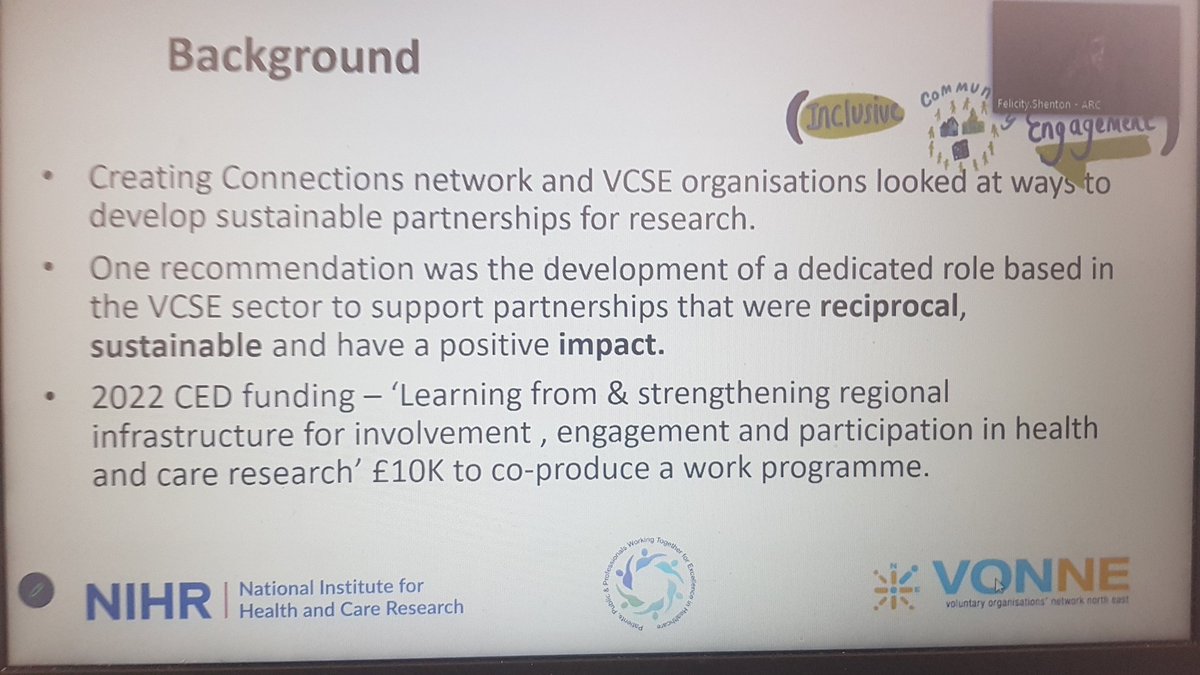 UnlockingBirth's tweet image. Hearing now from @FelicityShenton from @NIHR_ARC_NENC talking about how they embed community involvement in our @arc_nwc workshop today with @NIHRARCs creating a dedicated role in the #vcsfe sector to give back resources &amp;amp; value