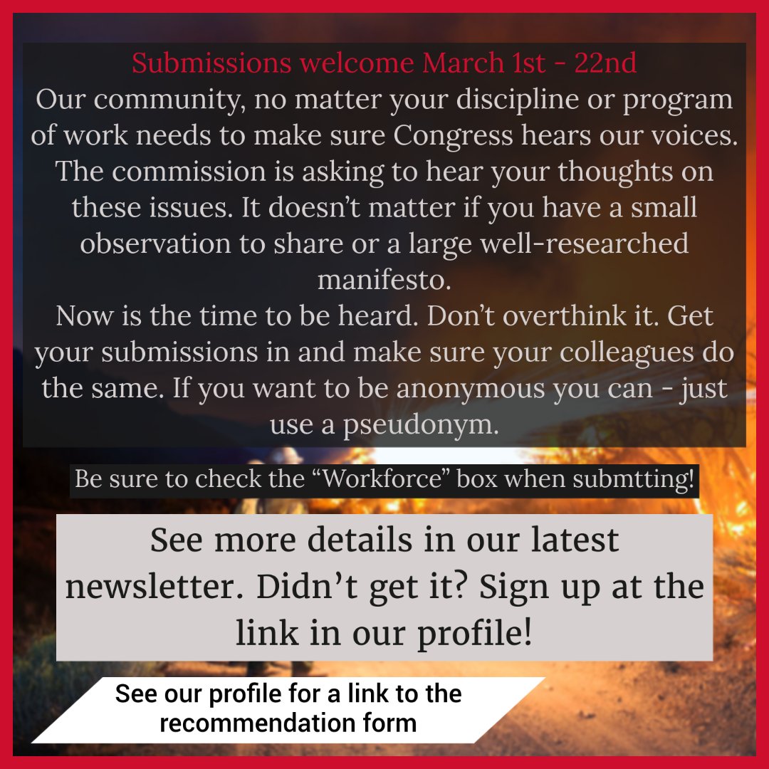 GrassrootsWFF's tweet photo. The Wildland Firefighting community, inc. all areas and disciplines associated with the profession needs YOU to take immediate ACTION to make recommendations to Congress.
LEARN more here- https://t.co/2MMsnjhUev 

#grassrootswildlandfirefighters #grwff
#nothingaboutuswithoutus https://t.co/YVByo19cNo