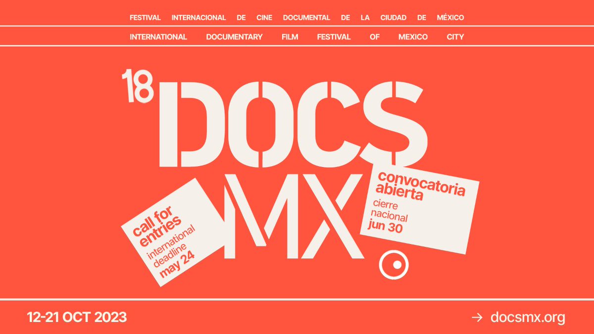 ¡Exhibe tu documental en el #18DocsMX!

Ya está abierta la convocatoria para formar parte de la selección oficial 2023, compuesta por secciones competitivas para producciones nacionales e internacionales.

Consulta las bases e inscríbete.
👉 bit.ly/docsmx2023