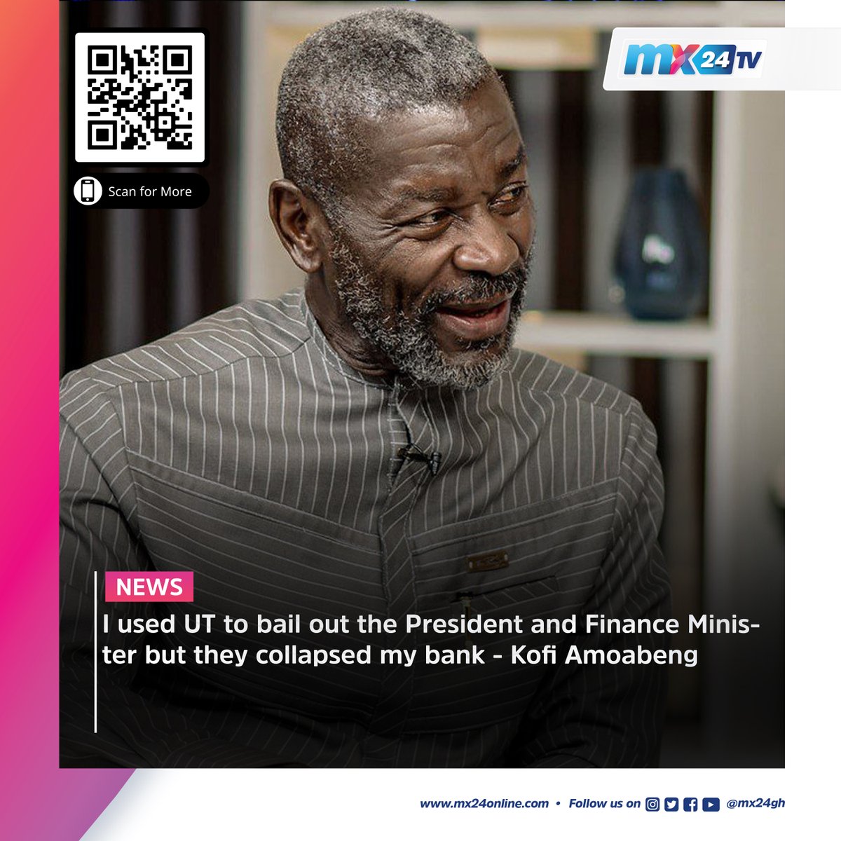 mx24gh's tweet photo. Here are today's biggest headlines. Scan the code to visit our website to read more.
#Hackers #Parliament #Ghana #UTBank #KofiAmoabeng #AkuffoAddo #OforiAtta #NPP #NDC #Mahama #Messi #Iphone14 #Gold #Argentina #Qatar2022 #WorldCup #Sunak #Tinubu #NigeriaDecides2023 https://t.co/g0ktUp92X6