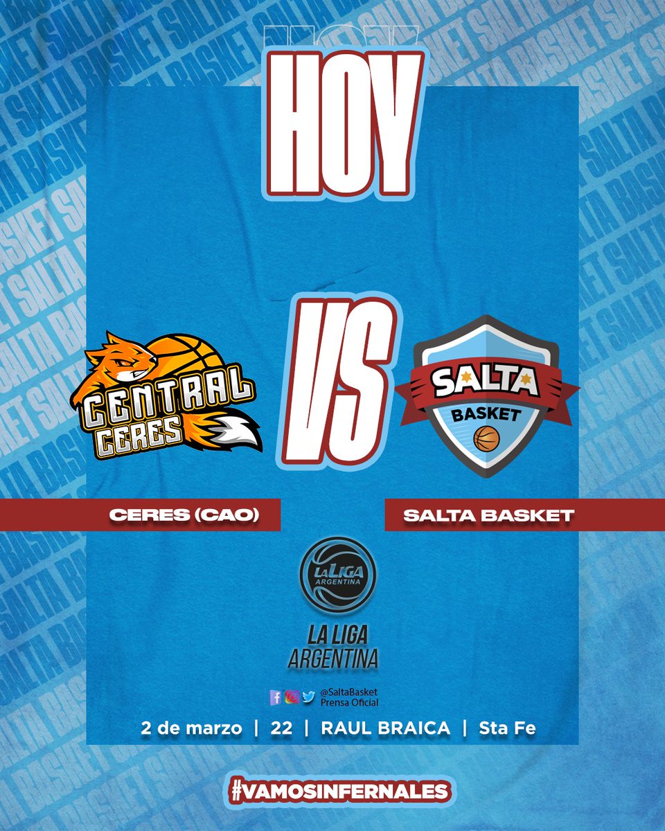 SaltaBasket's tweet photo. Esta noche, desde las 22, Los Infernales visitan a @CcaoCeres en una nueva fecha de @LigaARGbasquet 

#VamosInfernales
#elequipodelalinda https://t.co/Nk9yKMMGfq