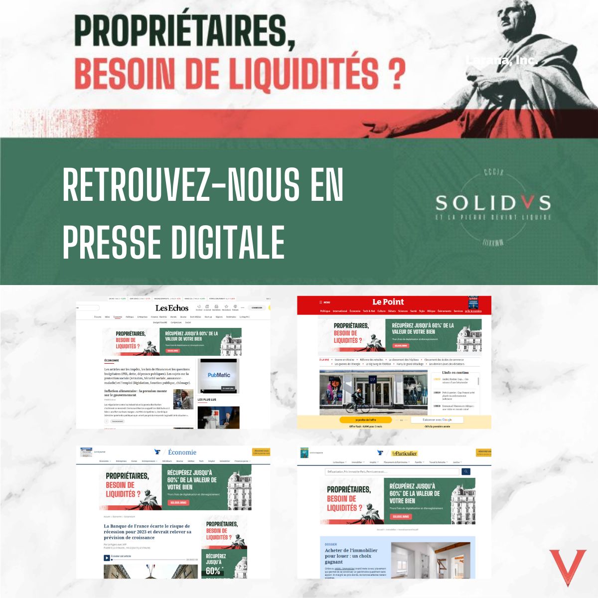 👉 SOLIDVS présent en ligne sur #Lefigaro, #LePoint, #LesEchos et #Challenges !
Plus d'informations sur : solidus.immo