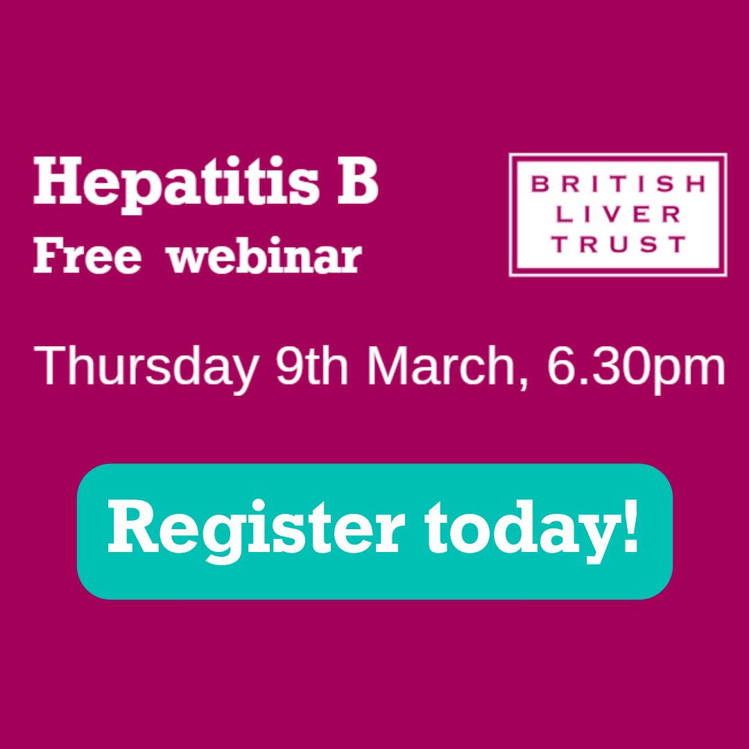 We're one week away from our free #hepatitisB webinar on Thursday 9th March. Join us to hear from expert clinicians and patients with lived experience about treatments, clinical trials, stigma and more.

Register: conta.cc/3FOMMBJ

#liverhealth #hepB #livertwitter