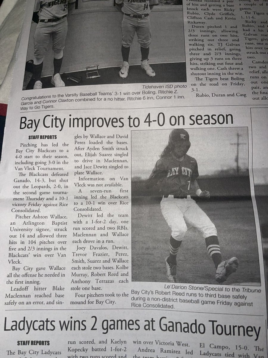 Thank you to @TxHS_Baseball for the recognition for pitching last week and to @baycitytribune for the write up and photo. @JWellsy15 @BCHSBaseball21 @BaseballAbu @Buck_Strength @baseball_expos