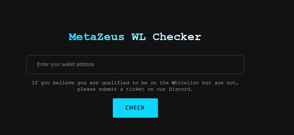 JoinMetaZeus's tweet photo. We are excited to announce that our Whitelist Checker Tool is now live! 🚀 🚀 🚀

To check if you have a Whitelist spot, please follow this link: https://t.co/IeIY59aLaV

If you feel that you are qualified to be on the Whitelist but are not, please reach out to us on our Discord https://t.co/NRmQSXCgD1