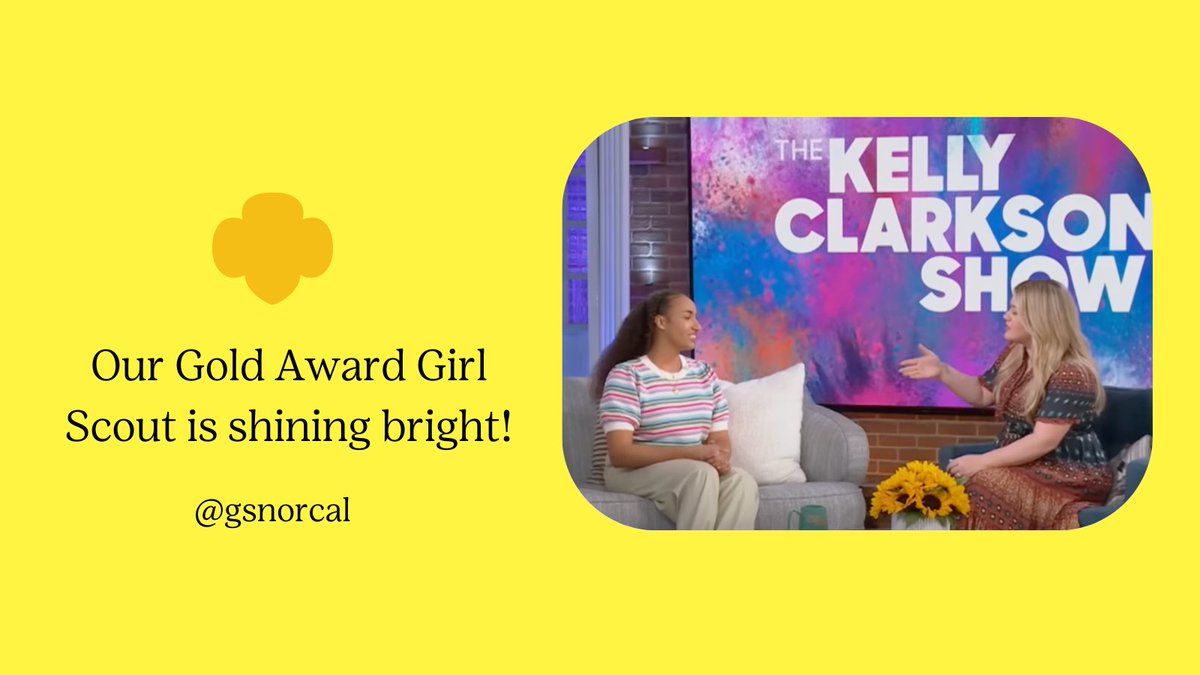 GSNorCal's tweet photo. ⭐ One of our Gold Award Girl Scout Alums, Rachel, is showing our youth what it looks like to be empowered and have confidence! ⭐ Rachel had an amazing opportunity to share her business, @bgmbprogram on the @KellyClarksonTV  We're so proud of her! #gsnorcal @girlscouts https://t.co/WJqkcI75hN