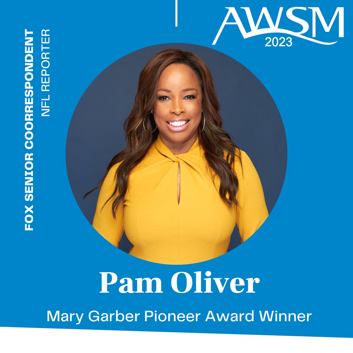 The Association for Women in Sports Media has named Pam Oliver as the 2023 recipient of its Mary Garber Pioneer Award. The Pioneer Award has been given annually since 1999 to individuals who have distinguished themselves in the sports media field while reflecting and advancing the values and mission of AWSM.