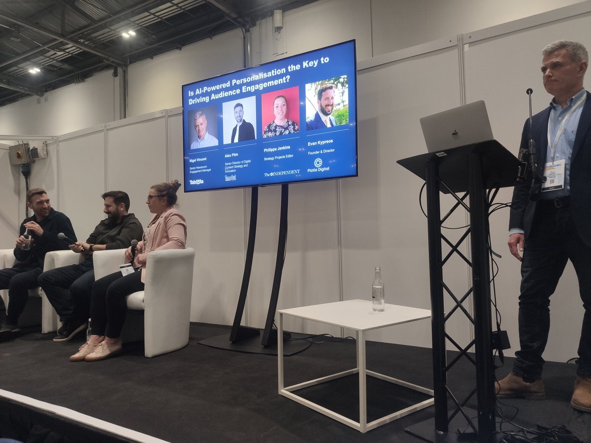 We keep focused on #AI transforming newsrooms. Let's listen to <a href="/AlexPlim/">Alex Plim</a> from <a href="/timeout/">Time Out Group</a>, <a href="/PhillyJenkins/">Philippa Jenkins</a> from <a href="/independent/">The Independent</a> &amp; <a href="/EvanKypreos/">Evan Kypreos</a> from <a href="/PlatiaDigital/">PlatiaDigital</a> about personalisation as a key to driving audience engagement #TPS23 <a href="/publishing_show/">The Publishing Show</a>
