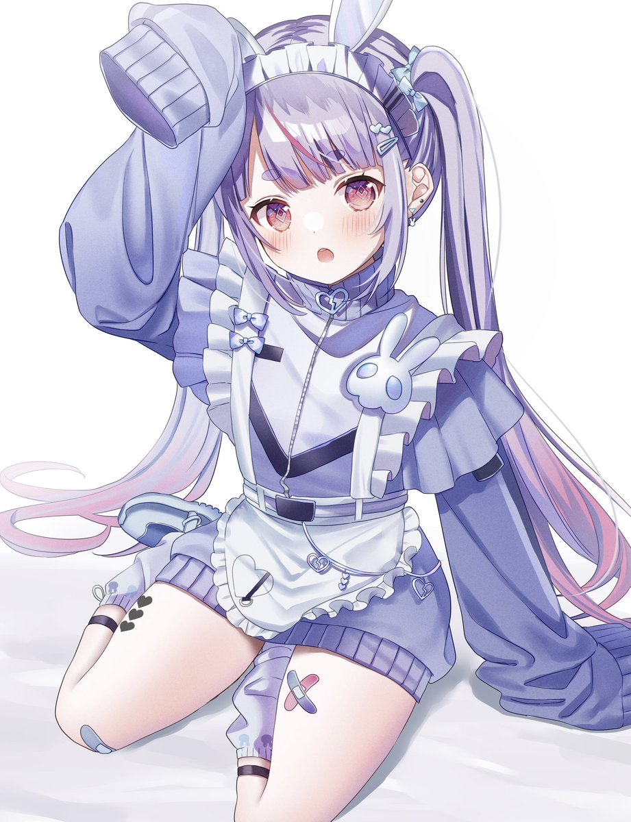 1girl solo animal ears sleeves past wrists twintails rabbit ears apron  illustration images