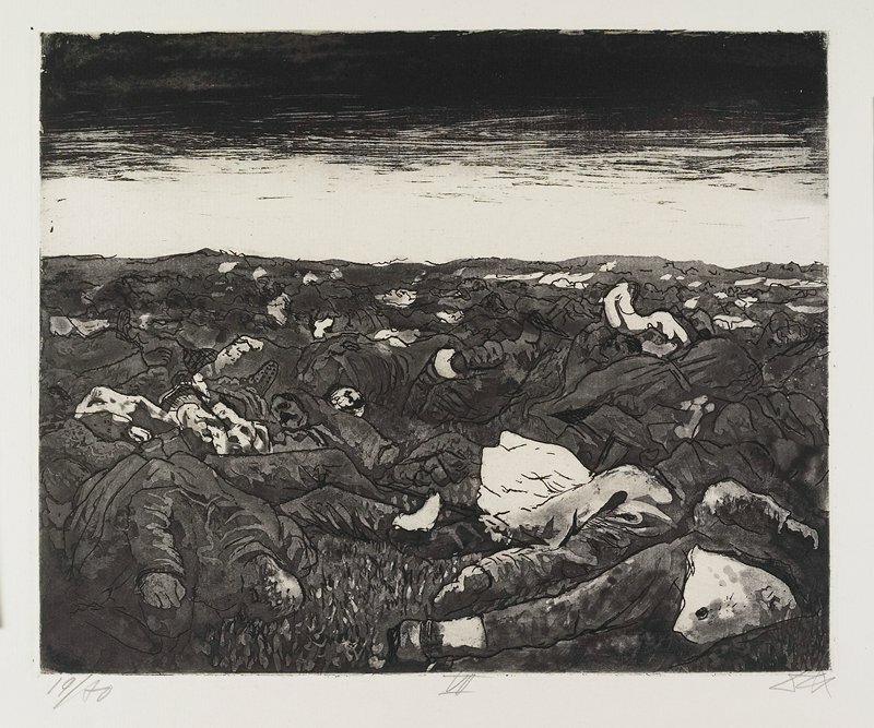 Otto Dix, Abends in der Wijtschäte-Ebene (Evenings on the Wijtschäte Plain), plate 27 from Der Krieg (The War), 1924 #printsanddrawings #artsmia collections.artsmia.org/art/96560/